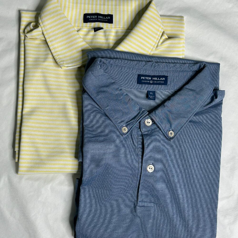 Peter Millar Crown Crafted Golf Polo Shirt Men’s XL Blue & Yellow Lot of 2